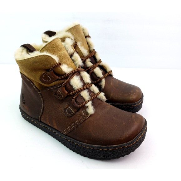 Earth Igloo Sandstone Womens Size 6 B Brown Leather Fur Lined Warm Boots